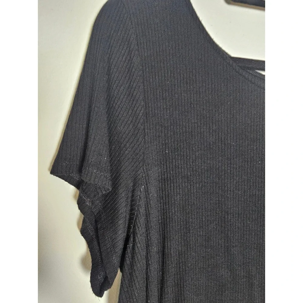 Minimalist American Eagle Soft & Sexy Ribbed Tee Womens XXL Black Flutter Sleeve